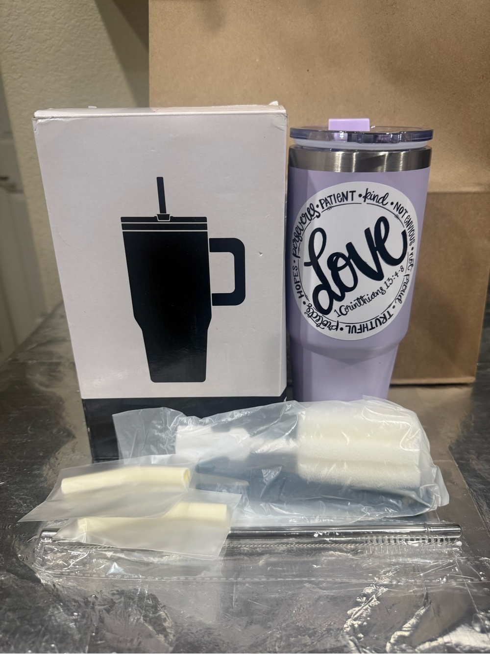Lavender Love Travel Tumbler with Lid and Straw